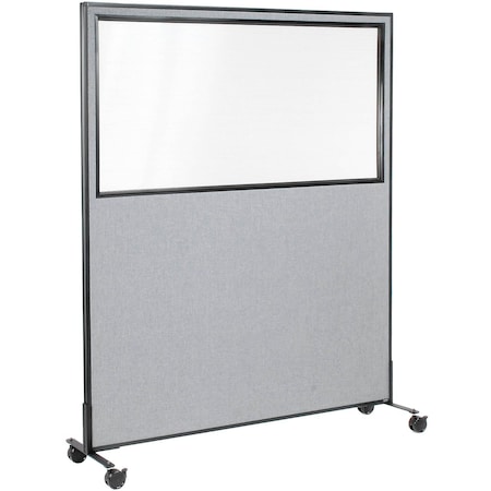 Interion By Global Industrial Interion Mobile Office Partition Panel with Partial Window, 60-1/4inW x 75inH, Gray 694987MGY